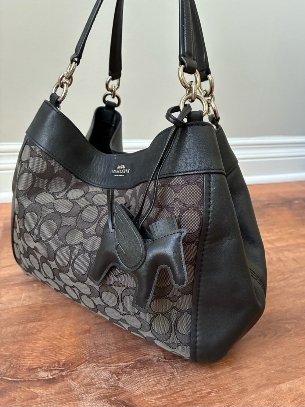 Coach Black Signature Canvas and Leather Hobo Shoulder Bag - Picture 10 of 15